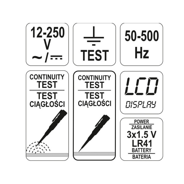 Індикатор напруги YATO 12-250 В контрольний LCD цифровий YT-28630