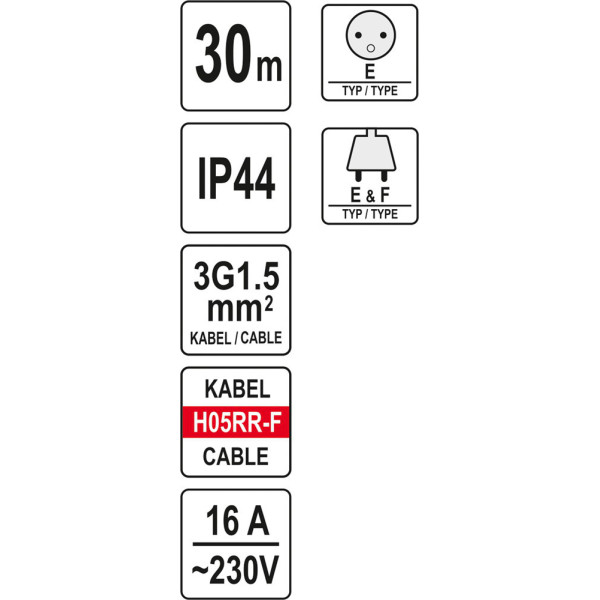 Удлинитель 30м сетевой 3х1.5мм² YATO на катушке YT-81053
