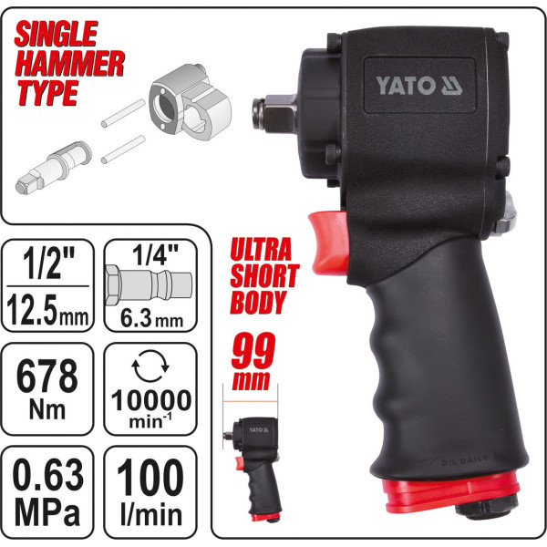 Гайковерт ударный пневматический MINI YATO 1/2" 678Нм YT-09512