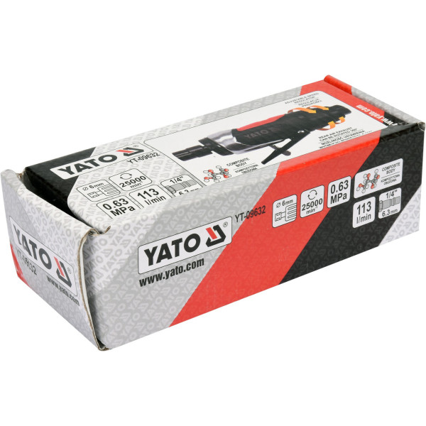 Шлифмашина прямая пневматическая YATO 1/4"  6.3Bar 113л/мин. YT-09632