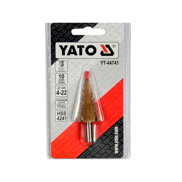 Свердло ступеневе 4-22 мм по металу YATO HSS-TiN 75 мм YT-44741