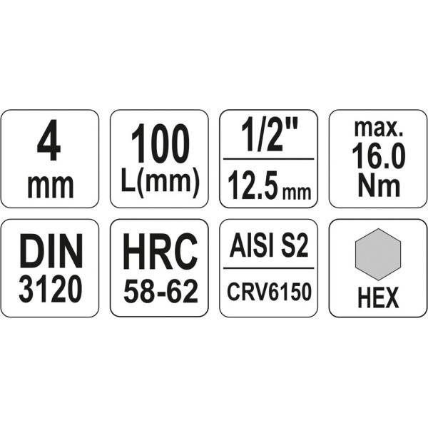 Головка торцевая 1/2"4 - 17 мм 100 мм со вставкой HEX YATO YT-04390