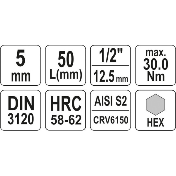 Головка торцевая 1/2" 5 - 17 мм 55 мм с отверточной насадкой HEX YATO YT-04381