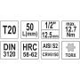 Головка торцевая короткая 55 мм 1/2" Т20 -Т70 с отверточной насадкой Torx YATO YT-04310