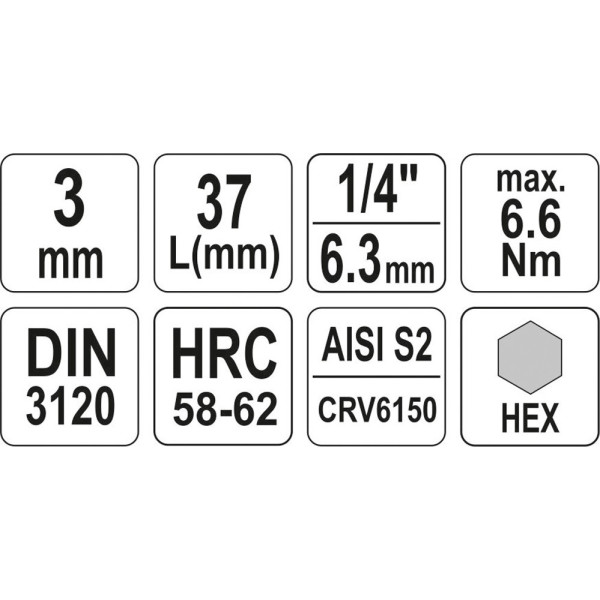 Головка торцевая 1/4" 3 - 8 мм 37мм со вставкой HEX YATO YT-04370