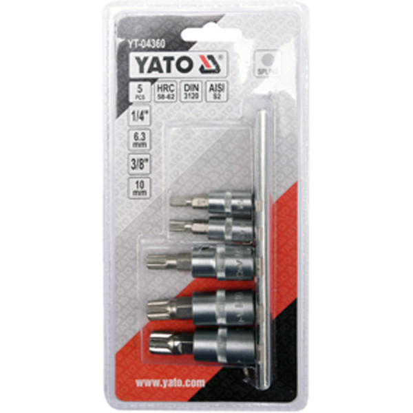 Набір головок торцевих із насадками SPLINE 1/4" і 3/8" M5-М12 YATO, 5 шт. YT-04360