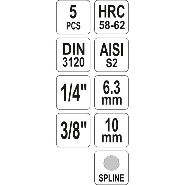 Набір головок торцевих із насадками SPLINE 1/4" і 3/8" M5-М12 YATO, 5 шт. YT-04360