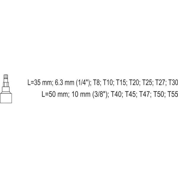 Набір головок торцевих 1/4" 3/8". з насадками "TORX TEMPERPROOF" YATO, 12 шт. YT-04332