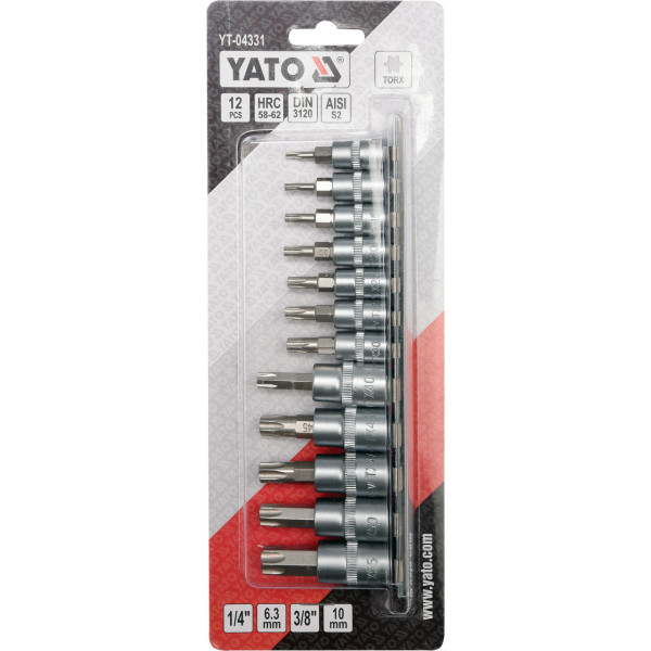 Набір торцевих головок 1/4" і 3/8" з насадками TORX Т8 - Т55 YATO, 12 шт YT-04331