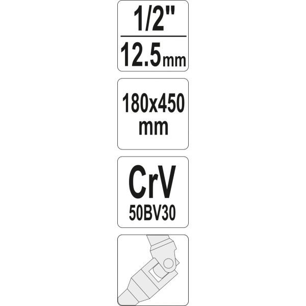 Ключ Т-подібний з карданом 1/2" YATO 180 х 450 мм YT-15293