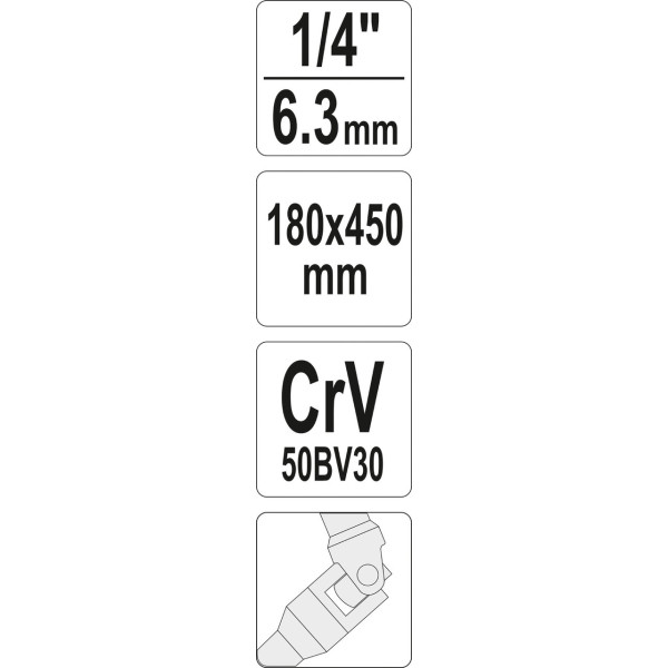 Ключ Т-подібний з карданом 1/4" YATO 180х450мм YT-15291