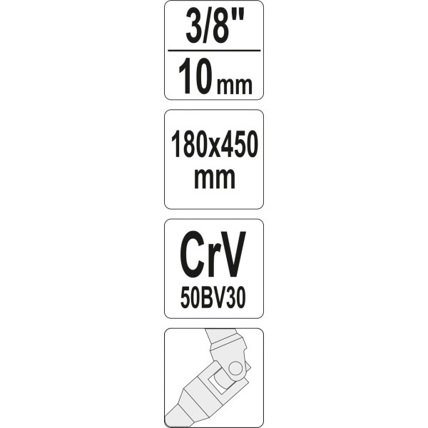 Ключ Т-подібний з карданом 3/8" YATO 180х450мм YT-15292