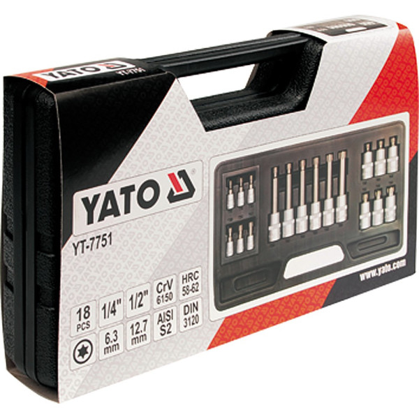 Набір головок торцевих 1/2" 1/4" "TORX" T10-T60 YATO, 18 шт. YT-7751