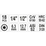 Набір головок торцевих 1/2" 1/4" "TORX" T10-T60 YATO, 18 шт. YT-7751