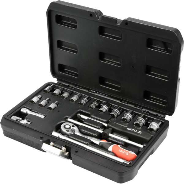 Набір головок торцевих 1/4" М3,5-14 мм 25 мм з воротком і тріскачкою YATO, 20 шт. YT-14491