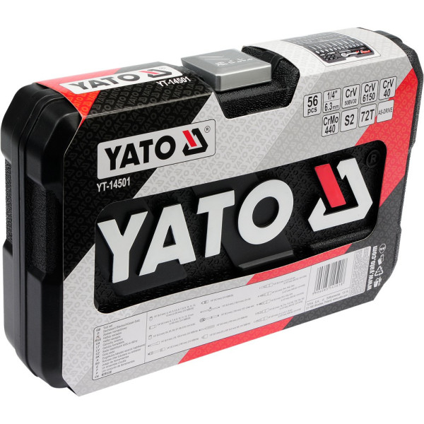 Набір головок торцевих 1/4" з викрутковими насадками та інструментами YATO, 56 шт. YT-14501