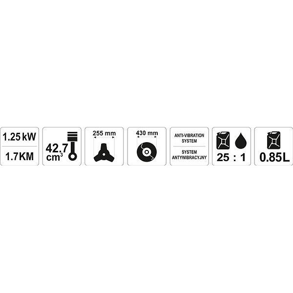 Бензокоса YATO 1250Вт  42.7см3  0.85л  	YT-85003 YT-85003