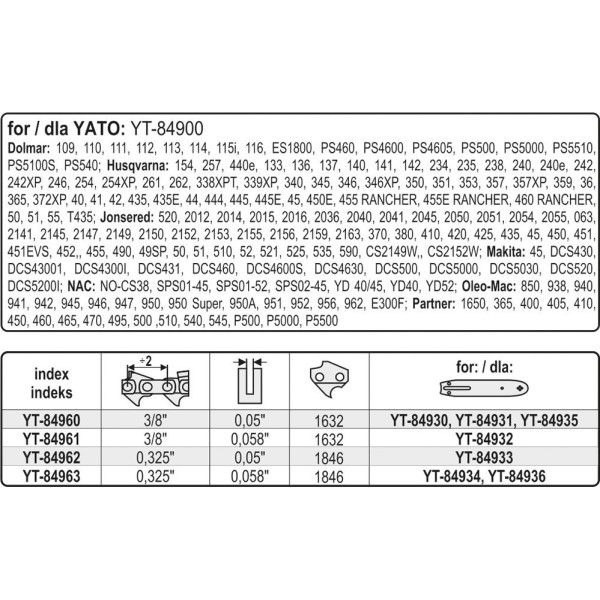 Цепь на катушке 1846 звеньев для бензопил YT-84900/-84934/-84936/-84905/-84933+ 30 запасных зубьев YT-84963