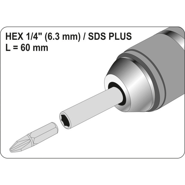 Держатель насадок SDS+  HEX 1/4" YATO 60мм YT-04690