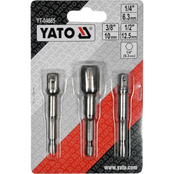 Держатели-адаптеры торцевых головок 1/4" YATO 1/4" 3/8" 1/2" 3 шт YT-04685