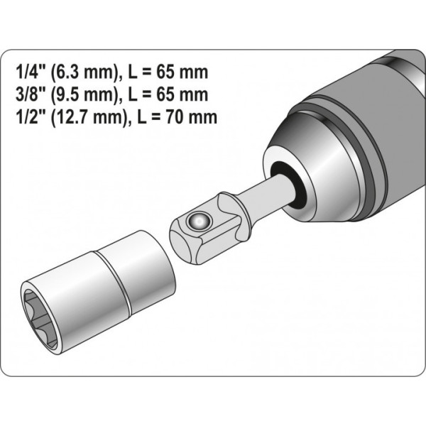 Держатели-адаптеры торцевых головок 1/4" YATO 1/4" 3/8" 1/2" 3 шт YT-04685