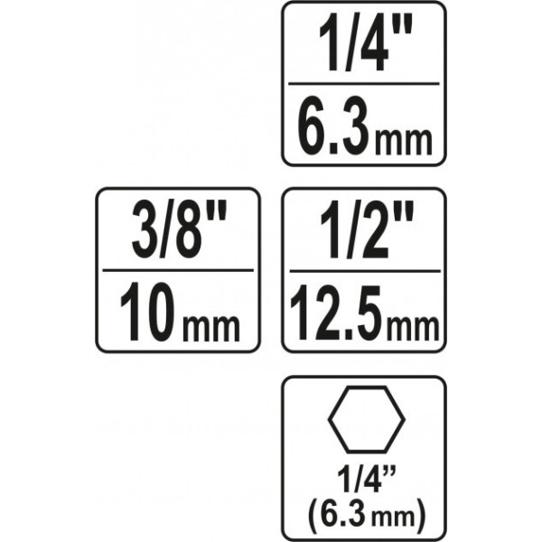Держатели-адаптеры торцевых головок 1/4" YATO 1/4" 3/8" 1/2" 3 шт YT-04685