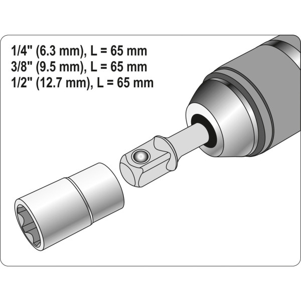 Держатели головок 1/2'', 1/4'', 3/8'' под перфоратор SDS-plus YATO, 65мм YT-04686