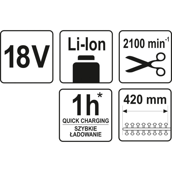 Аккумуляторные садовые ножницы YATO 1.8-2.8м Li-Ion 18В шина 42см (без аккумулятора)  YT-82835 YT-82835