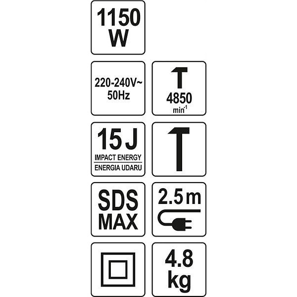 Відбійний молоток SDS-MAX мережевий YATO 1150 Вт 15Дж 5100удар/хв. YT-82133