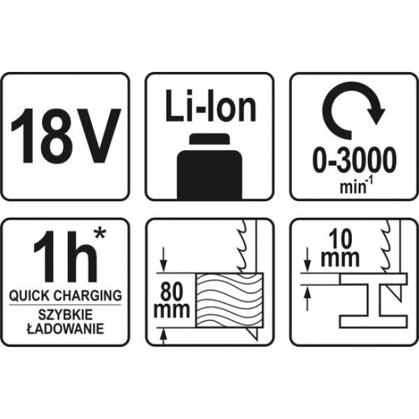 Пила шабельна акумуляторна YATO Li-Ion 18 В без акумулятора YT-82815