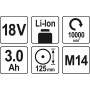 Шліфмашина кутова акумуляторна YATO 2 Li-Ion 18 В 3 А·год диск125 мм YT-82828
