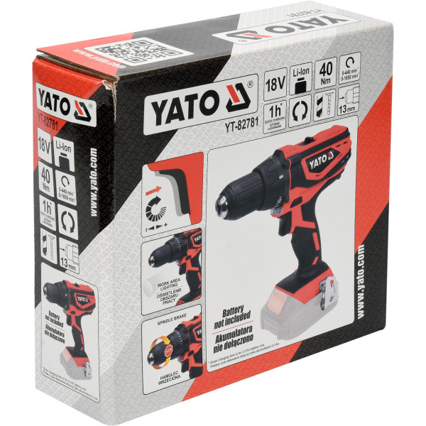Дриль-шурупокрут акумуляторний YATO 18 В 40 Нм без акумулятора YT-82781