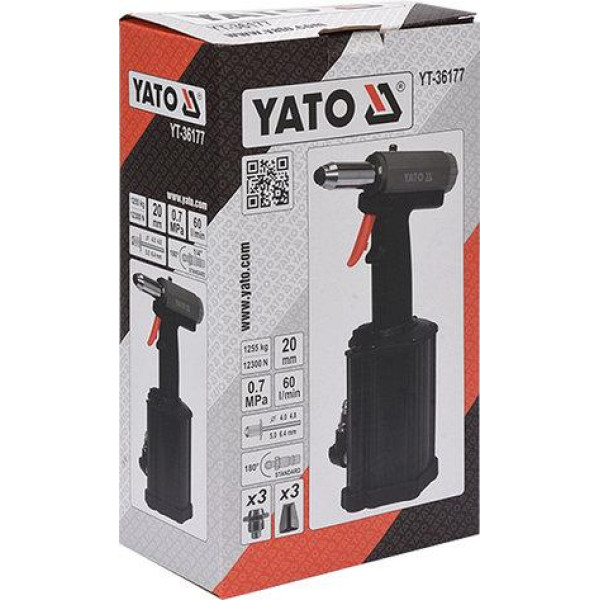 Заклепочник пневматический YATO для заклепок 4 - 6.4мм 60л/мин YT-36177
