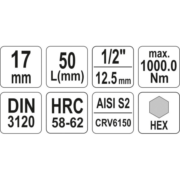 Головка торцевая 1/2" 5 - 17 мм 55 мм с отверточной насадкой HEX YATO YT-04381