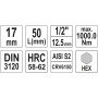 Головка торцевая 1/2" 5 - 17 мм 55 мм с отверточной насадкой HEX YATO YT-04381