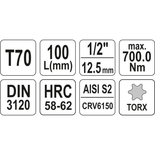 Головка торцевая 1/2" Т20 - Т70 длинная 100 мм с отверточной насадкой TORX YATO YT-04320