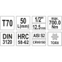 Головка торцевая короткая 55 мм 1/2" Т20 -Т70 с отверточной насадкой Torx YATO YT-04310