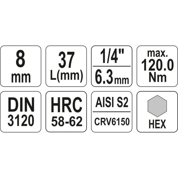 Головка торцевая 1/4" 3 - 8 мм 37мм со вставкой HEX YATO YT-04370