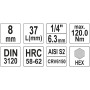 Головка торцевая 1/4" 3 - 8 мм 37мм со вставкой HEX YATO YT-04370