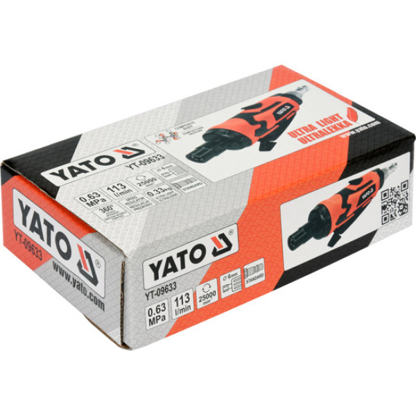 Шлифмашина пневматическая прямая YATO шпиндель 6мм 1/4" 6.3Bar 113л/мин YT-09633