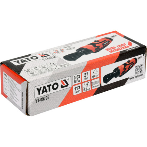 Трещотка пневматическая YATO квадрат 1/4"  27Нм 113л/мин  6.3Bar YT-09795
