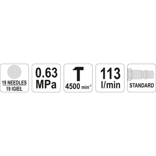 Молоток пневматичний з голчастим зубілом YATO 113 л/хв 6.3 Bar 19 голок YT-09910
