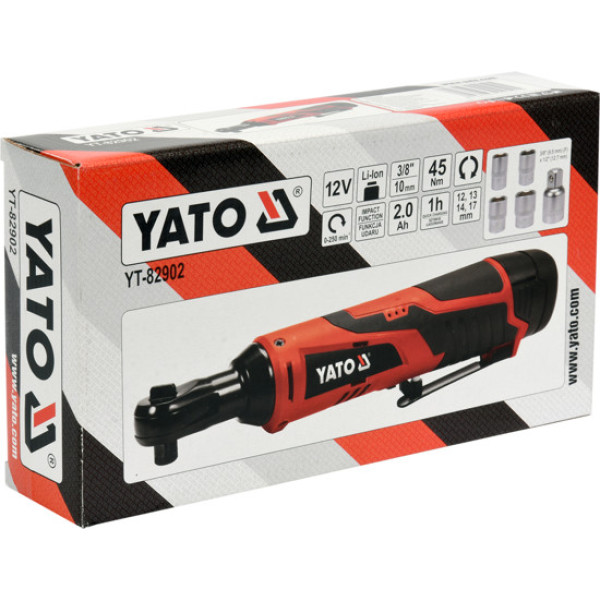 Тріскачка ударна акумуляторна YATO Li-Ion 12 В 2 А·год 3/8" 45 Нм + 4 торцеві головки YT-82902