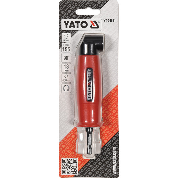 Угловой магнитный держатель для бит шуруповерта YATO  HEX 1/4" 155мм 13Нм  угол 90° YT-04631