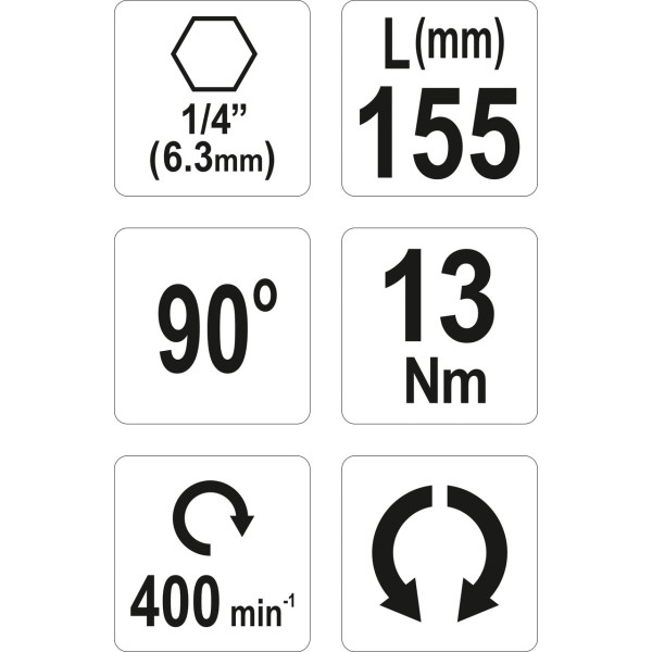 Угловой магнитный держатель для бит шуруповерта YATO  HEX 1/4" 155мм 13Нм  угол 90° YT-04631
