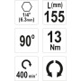 Угловой магнитный держатель для бит шуруповерта YATO  HEX 1/4" 155мм 13Нм  угол 90° YT-04631