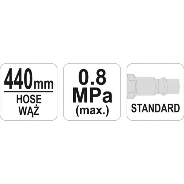 Пістолет для підкачування шин із манометром YATO, ≤ 0.8 MPa 1/4", шланг 440 мм YT-23703