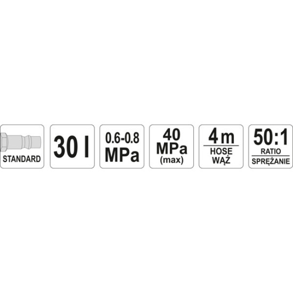 Пневматичний мастильний пристрій YATO 30 л 0.8 МПа 4 м YT-07068