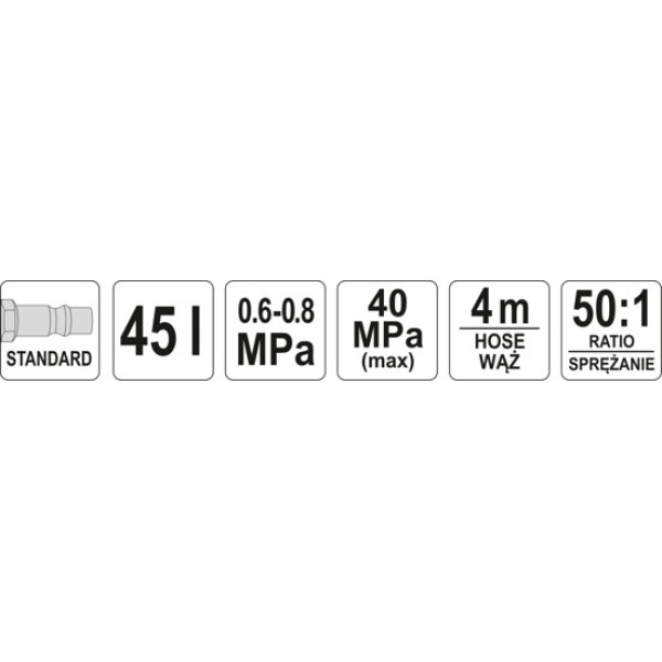 Пневматичний мастильний пристрій YATO 45 л 0.8 МПа 4 м YT-07069