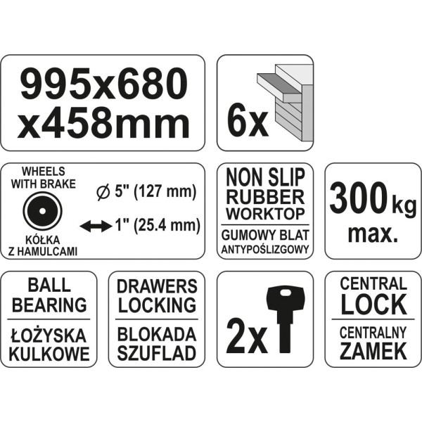 Інструментальна візка 6 ящиків YATO 995x680 x458 мм YT-0913
